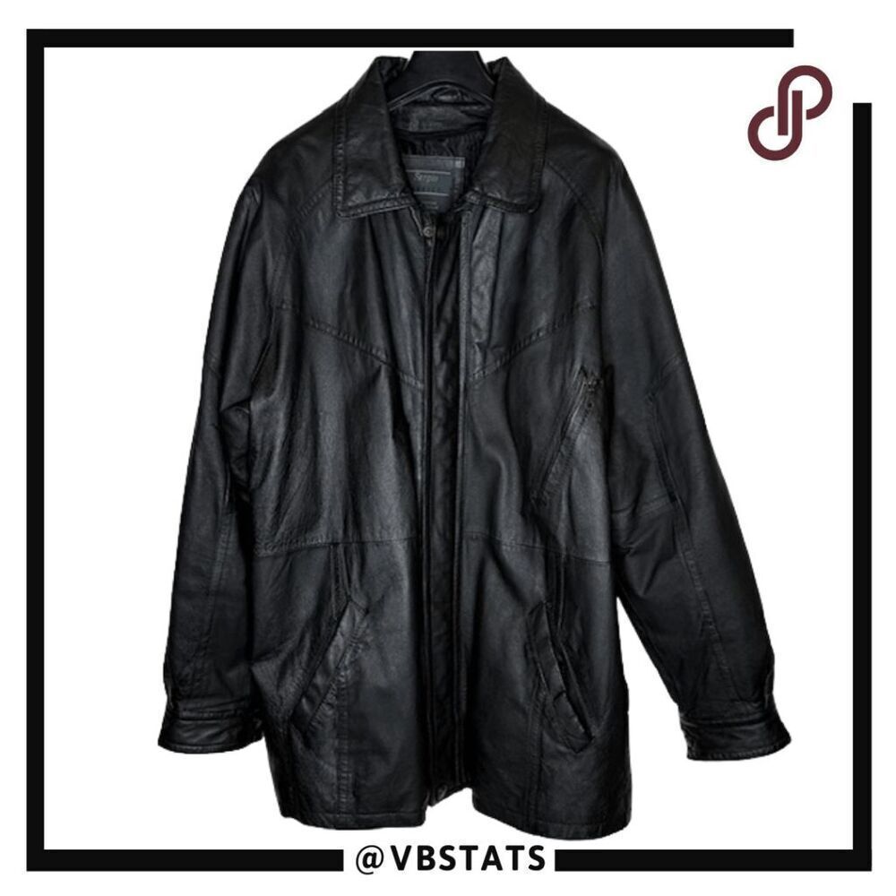 Sergio Vadducci‎ Men's Leather Full Snap Zip Up Overcoat Jacket Black Size Large
